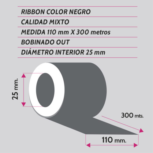 ribbon negro mixto 110x300 metros - etiqueting