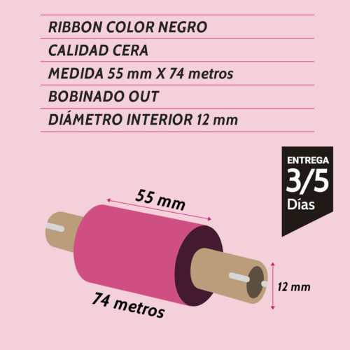 ribbon cera negro 55 mm x 74 metros - Etiqueting